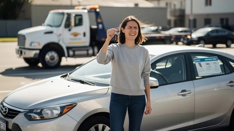 Person receiving rental car keys after damage.