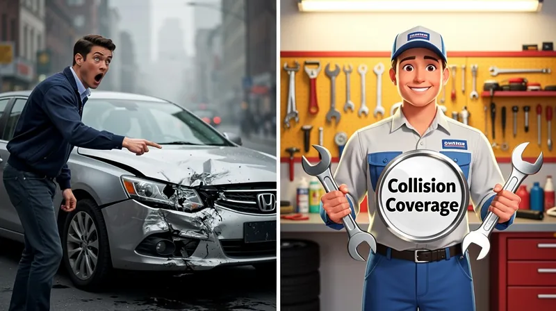 Split screen showing a shocked car owner and a mechanic with a wrench.