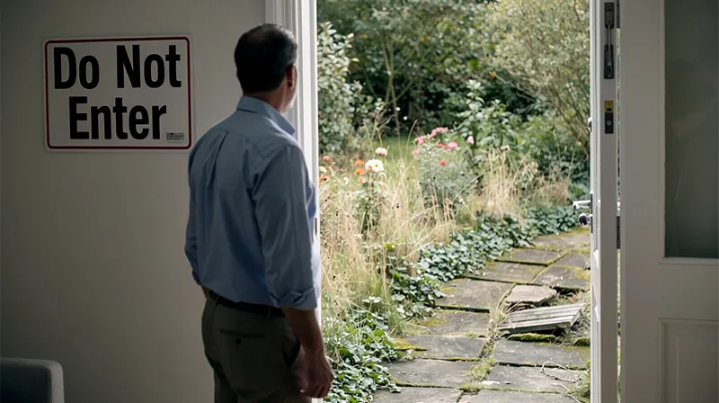 Homeowner looking at a Do Not Enter sign