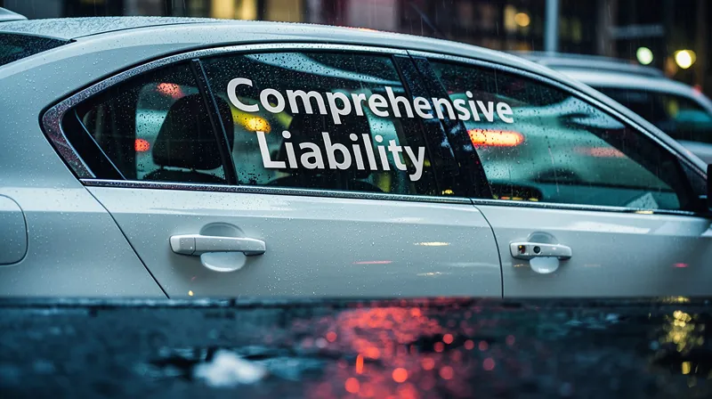 Car window showing Comprehensive and Liability insurance decals.