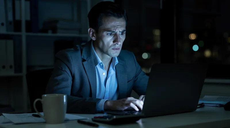 Professional analyzing insurance costs on a laptop at night