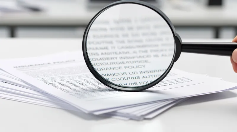 A magnifying glass hovering over a stack of insurance documents, symbolizing the investigation of the CLUE report.