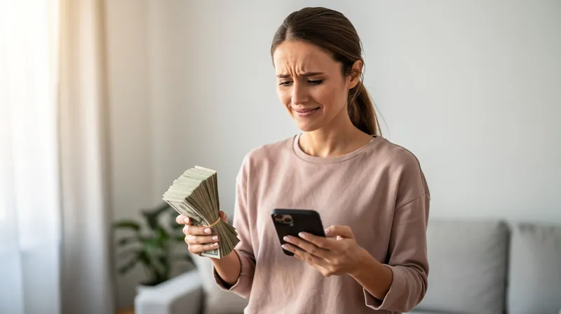 Woman calculating bills with calculator and phone