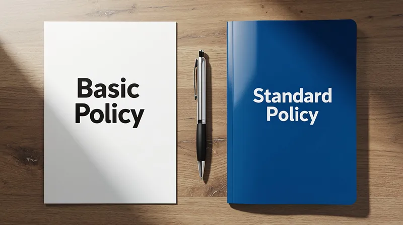 Comparison of Basic and Standard insurance policy documents on a desk.