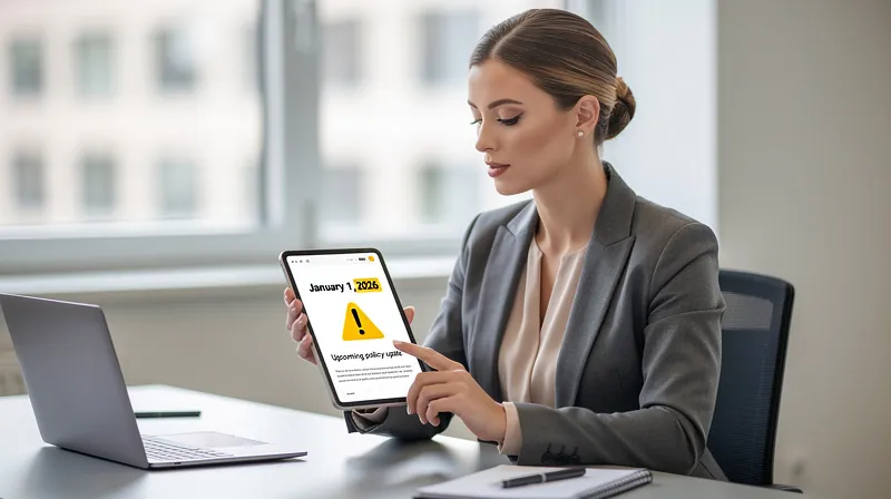 Professional reviewing insurance policy updates on a tablet.