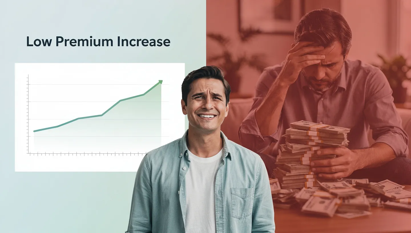 Person looking relieved holding a phone showing a low insurance rate.