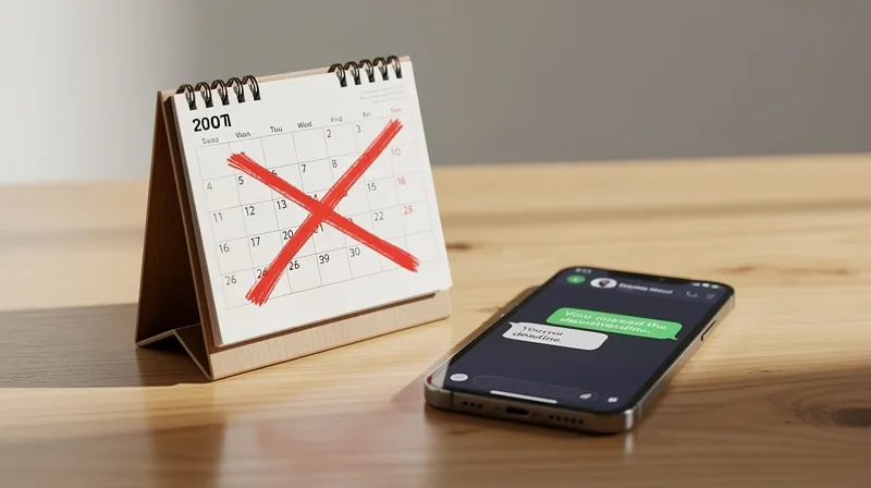 Desk calendar with a red X through a missed date.