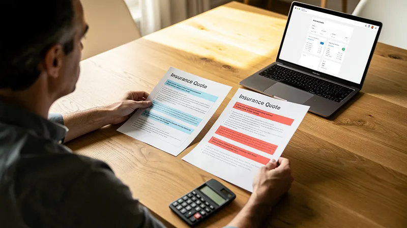 Person reviewing two different insurance quote papers on a dining table.